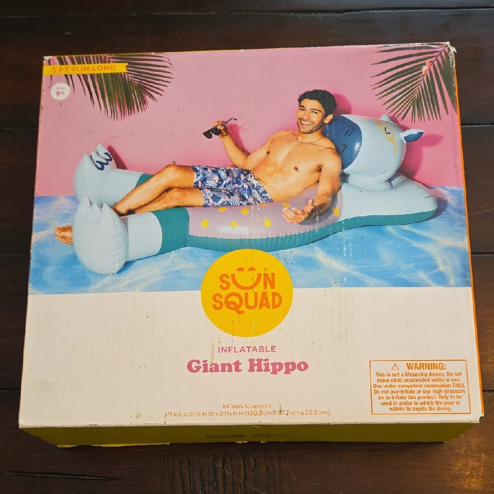 Sun Squad Inflatable Giant Hippo Pool Float - Blue and Gray